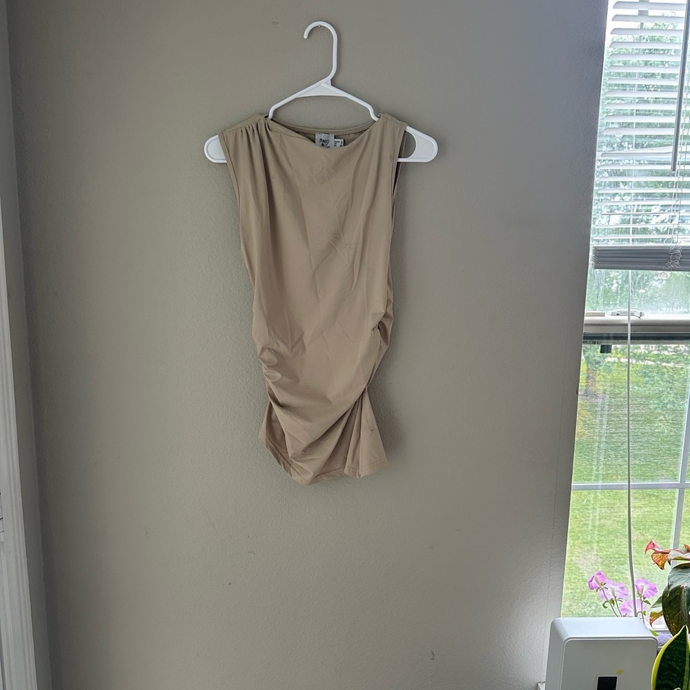 Sleeveless Beige Ruched Tank Top